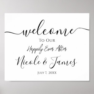 Minimale schwarze weiße Hochzeit-Empfangstafel Poster