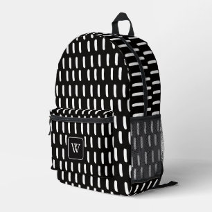 Minimale schwarze weiße Pinselstriche Monogramm In Bedruckter Rucksack