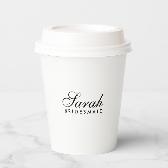 Minimale Script Bridesmaid Kaffeepapiere Pappbecher (Vorderseite)