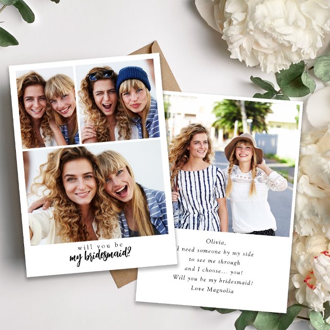 Minimale Script Bridesmaid Vorschlagskarte mit Fot Einladung (Von Creator hochgeladen)