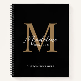 Minimale Script Calligrafy Black Gold Monogram Notizbuch