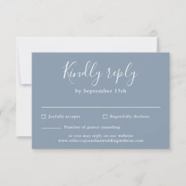 Minimale Script Dusty Blue Wedding RSVP Card Karte