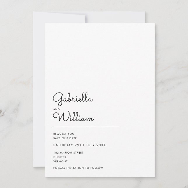 Minimale Script-Foto-Hochzeit ändern das Datum Save The Date (Vorderseite)