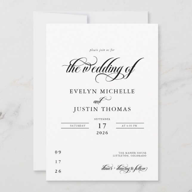Minimale Script-Hochzeit Einladung (Vorderseite)