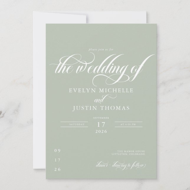 Minimale Script-Hochzeit Einladung (Vorderseite)