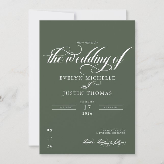 Minimale Script-Hochzeit Einladung (Vorderseite)