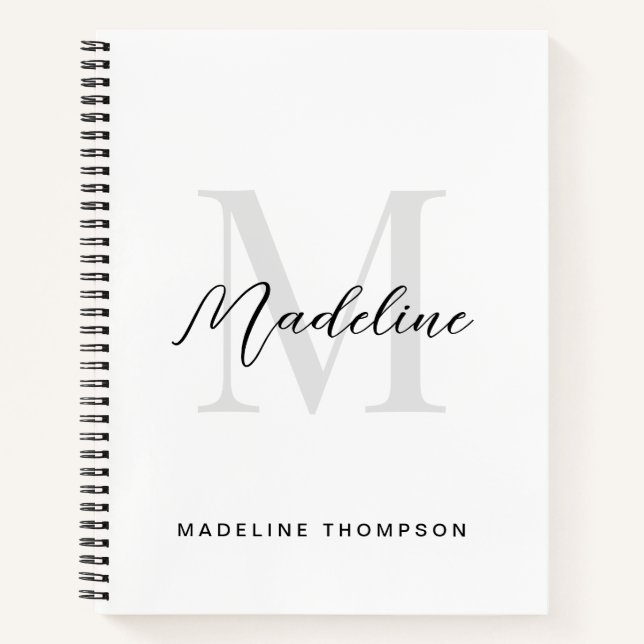Minimale Script-Kalligrafie Schwarz-weiß Monogram Notizbuch (Vorderseite)