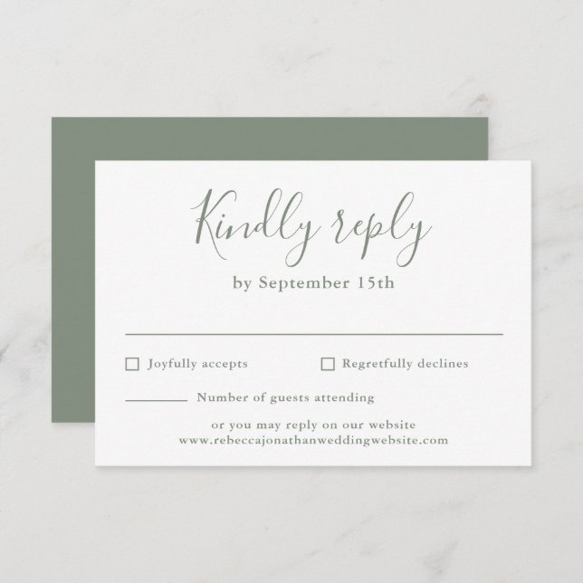 Minimale Script Olive Green Wedding RSVP Card (Vorne/Hinten)