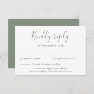 Minimale Script Olive Green Wedding RSVP Card