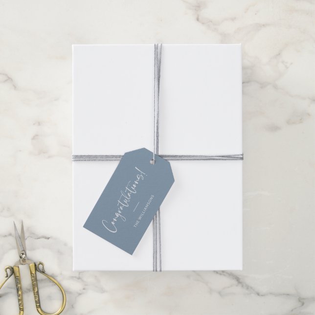 Minimale Script Personalisiert Glückwünsche Blue Geschenkanhänger (Mit Garn)