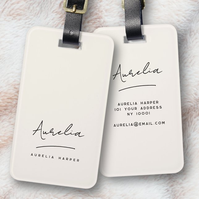 Minimale Signature Monogram Elfenbeinküche Elegant Gepäckanhänger (Von Creator hochgeladen)