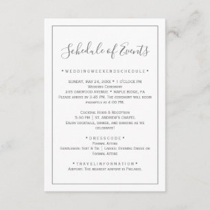 Minimale silberne Hochzeitsablaufkarte Begleitkarte