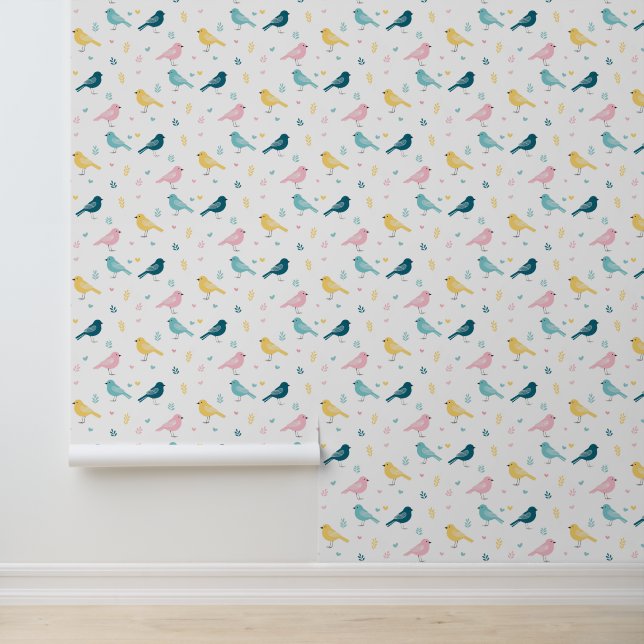 Minimale Skandi-Vogel-Muster-Kinderstube Tapete (Anwendung)