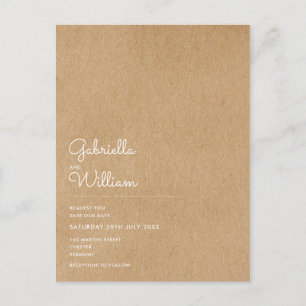 Minimale Skript-Rustik-Kraft Save-the-Date-Karte Postkarte