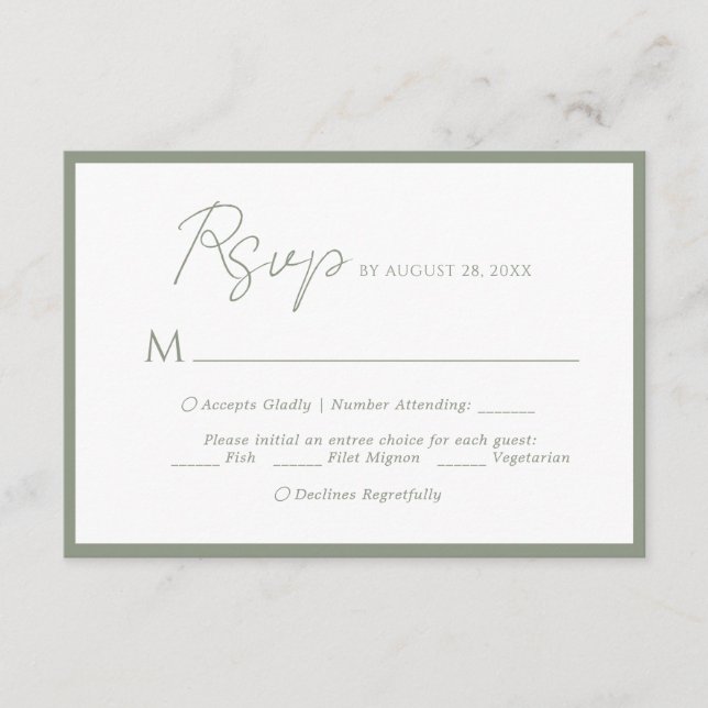 Minimale Skriptmenü Auswahl Sage Green Wedding Rsv Begleitkarte (Vorderseite)