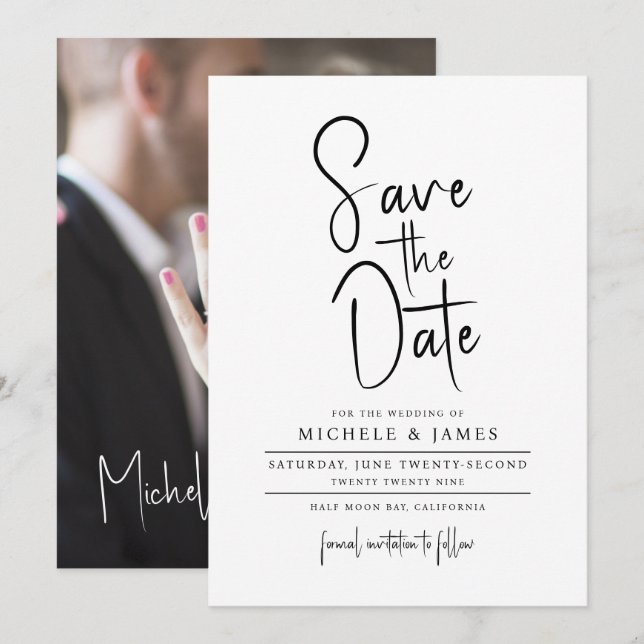 Minimale Skripttypografie Hochzeit speichern Sie d Einladung (Vorne/Hinten)