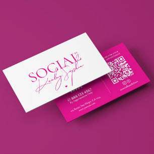 Minimale Social Media Digitale Marketing Pink Weiß Visitenkarte