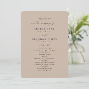 Minimale Solid Taupe Beige Hochzeitsfeier Programm
