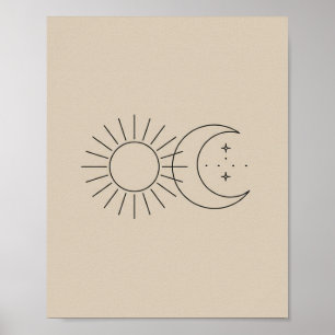 Minimale Sonnen- und Mond-Linienkunst Boho-Ästheti Poster