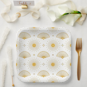 Minimale Sonnenstrahlen – Modernes goldenes Strahl Pappteller