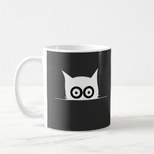 Minimale spähende Katze kleine Brust Schwarz und W Kaffeetasse