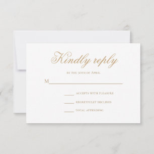 Minimale stilvolle goldene Kalligrafie-Hochzeits-R RSVP Karte