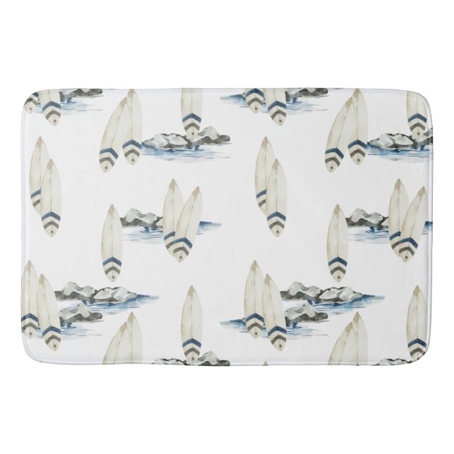 Minimale Surfbrett Wasserfarben Küstenvibes Badematte (Vorderseite)