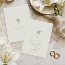 Minimale Taupe-Palmenstrand-Hochzeitseinladung
