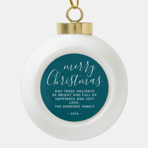 Minimale Teal Frohe Weihnachten Schrift Keramik Kugel-Ornament