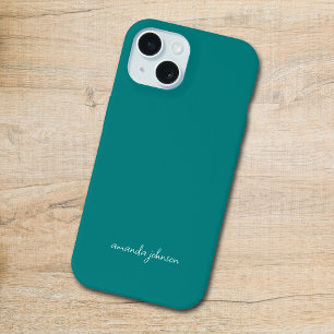Minimale tealfarbene monogramm-kursive Namen iPhone 15 Hülle