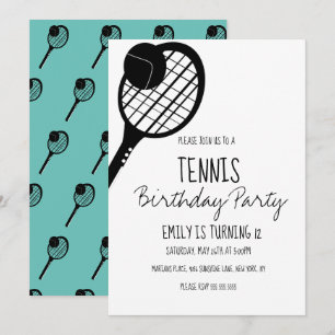 Minimale Tennis-Sport-Geburtstags Schwarz Weiß Einladung