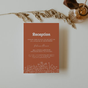 Minimale Terrakotta-Wildblumen-Hochzeitsempfang Begleitkarte