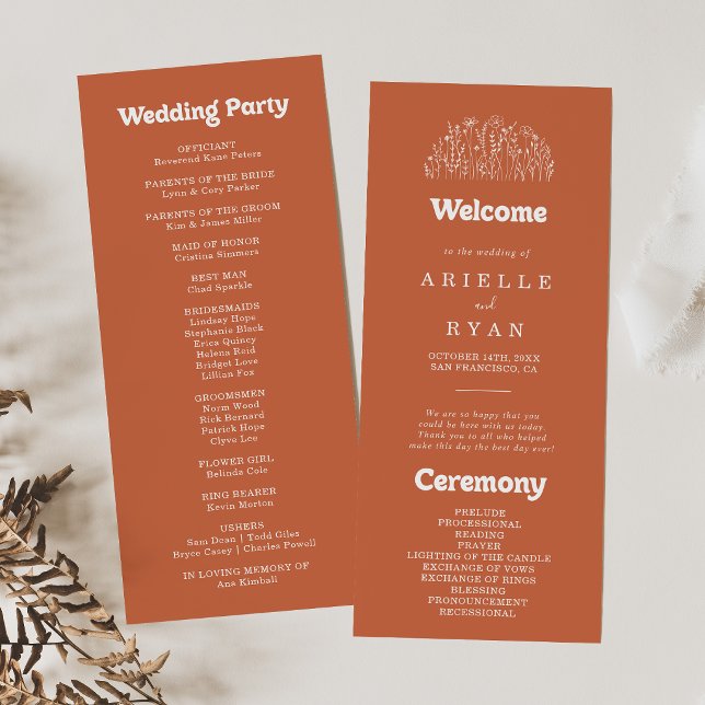 Minimale Terrakotta-Wildblumen-Hochzeitsprogramm Programm (Von Creator hochgeladen)