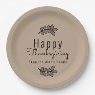 Minimale Thanksgiving-Zweig-Grünpflanzen-Schrift Pappteller