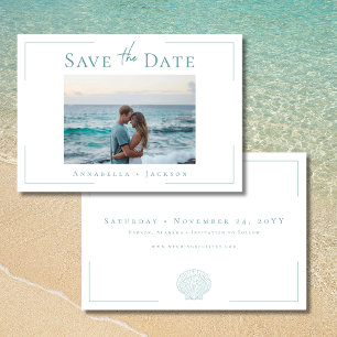 Minimale Typografie Aqua White Muschel Foto Hochze Save The Date