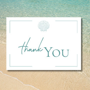 Minimale Typografie Aqua & White Seashell Wedding Dankeskarte