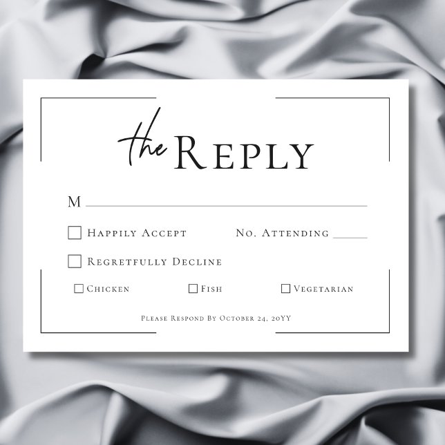 Minimale Typografie Black & White Wedding RSVP Karte (Minimal Typography Black & White Dinner Wedding RSVP Card)