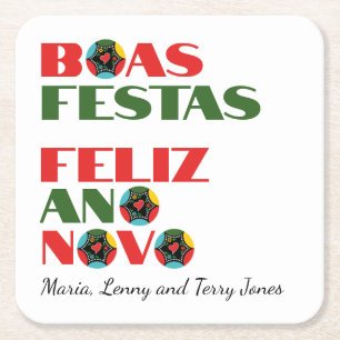 Minimale Typografie Portugiesische Weihnachtsgrüße Rechteckiger Pappuntersetzer