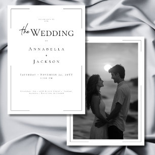Minimale Typografie Schwarz-Weiß-Foto-Hochzeit Einladung