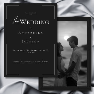 Minimale Typografie Schwarz-Weiß-Foto-Hochzeit Einladung