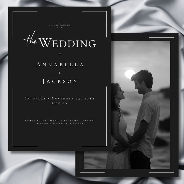 Minimale Typografie Schwarz-Weiß-Foto-Hochzeit Einladung (Minimal Typography Black & White Photo Wedding Invitation)