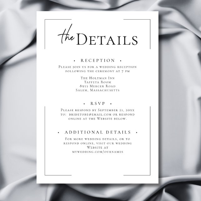 Minimale Typografie Schwarz & Weiß-Hochzeitdetails Begleitkarte (Minimal Typography Black & White Wedding Details Enclosure Card)