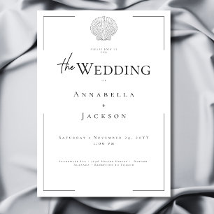 Minimale Typografie Schwarz-Weiß-Muschel Hochzeit Einladung