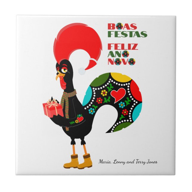 Minimale Typografie Weihnachten Portugiesische Grü Fliese (Vorderseite)