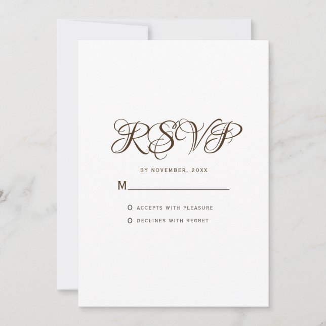 Minimale Typografie White Wedding RSVP Karte (Vorderseite)