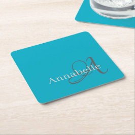 Minimale und einfache blaue Monogramm und Name Rechteckiger Pappuntersetzer