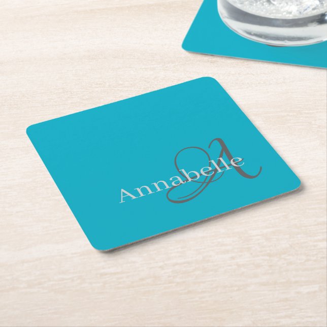 Minimale und einfache blaue Monogramm und Name Rechteckiger Pappuntersetzer (angewinkelt)