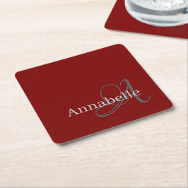 Minimale und einfache rote Monogramm und Name Rechteckiger Pappuntersetzer