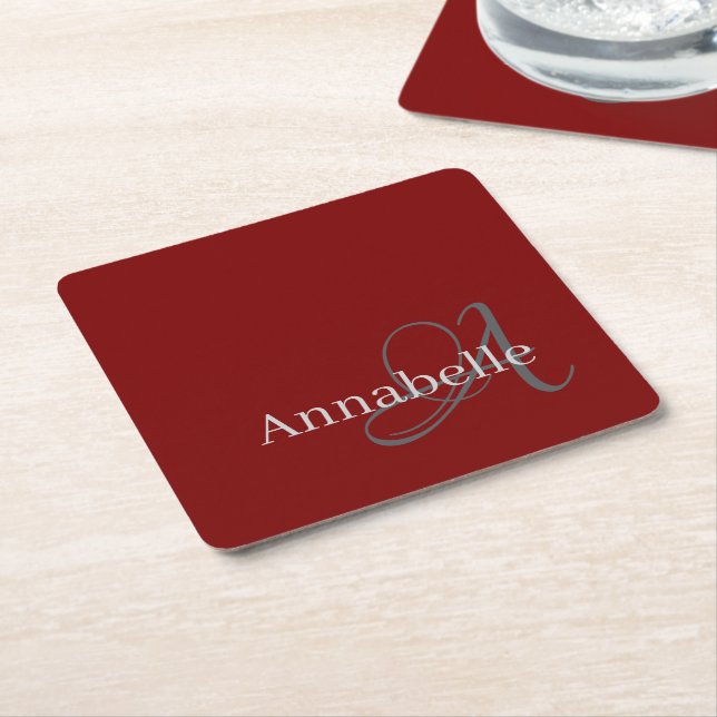 Minimale und einfache rote Monogramm und Name Rechteckiger Pappuntersetzer (angewinkelt)