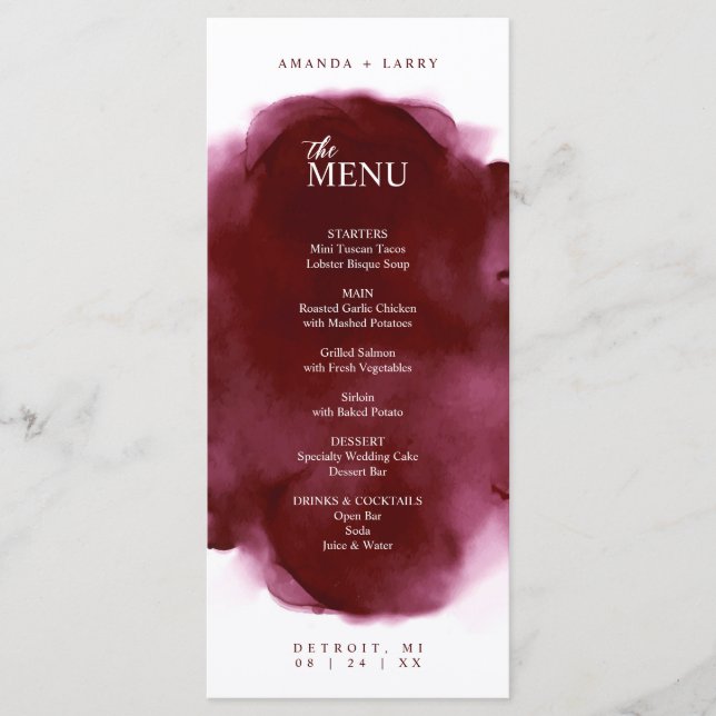 Minimale und elegante Karte des Maroon Watercolor (Vorderseite)